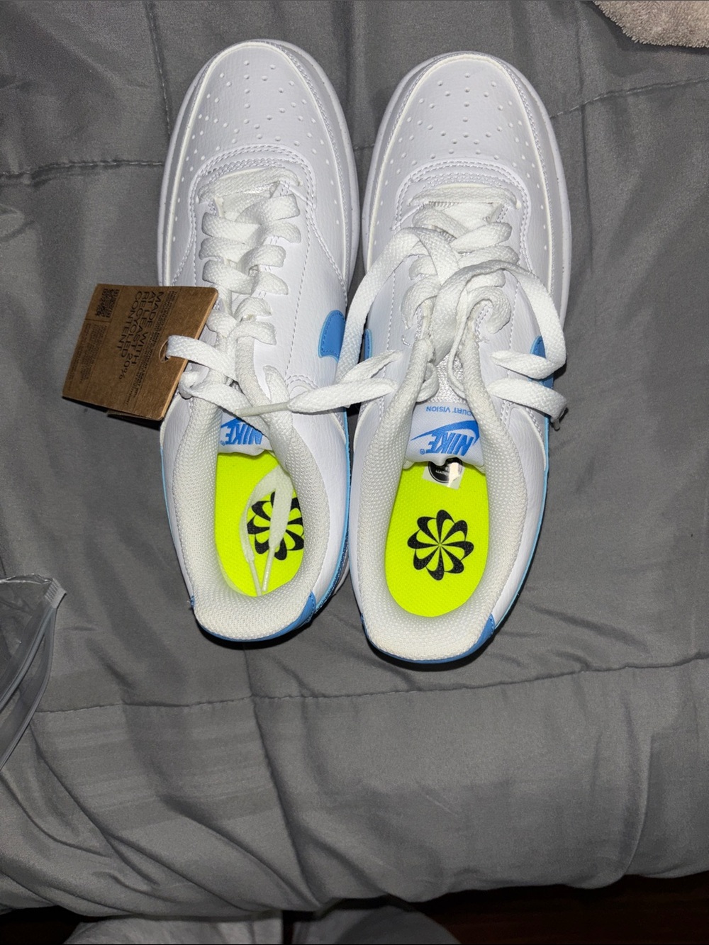 Nike Court White Sneakers with Light Blue Swoosh - Picture 4 of 5